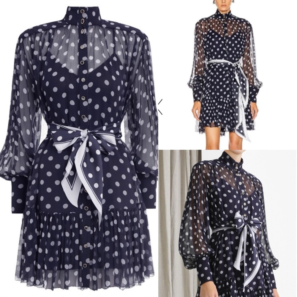 Zimmerman silk polka dot dress navy with matching scarf and slip size 1 or small